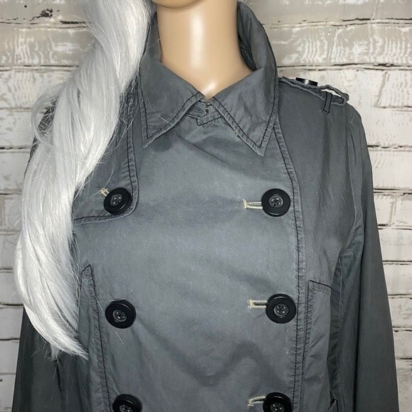 Free People Deconstruction Gray/Blue Pleated Trench/Utility Coat Size Small - Picture 3 of 9
